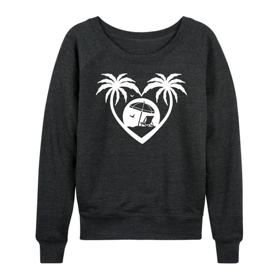 Instant Message - Palm Trees Heart Scene - Women's Lightweight French Terry Long Sleeve Shirt