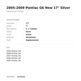 thumbnail image 4 of 2005-2009 Pontiac G6 New 17" Silver Replacement Wheel Rim, 4 of 4