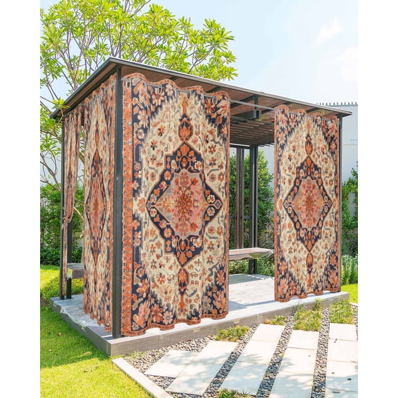 nqOlkjepod Outdoor Curtains for Patio Waterproof, Boho Southwest Outdoor Privacy Panels Grommet, Retro Farmhouse Aztec Tribal Geometric Blackout Outside Curtains for Porch/Cabana 54"x108", 2 Panels