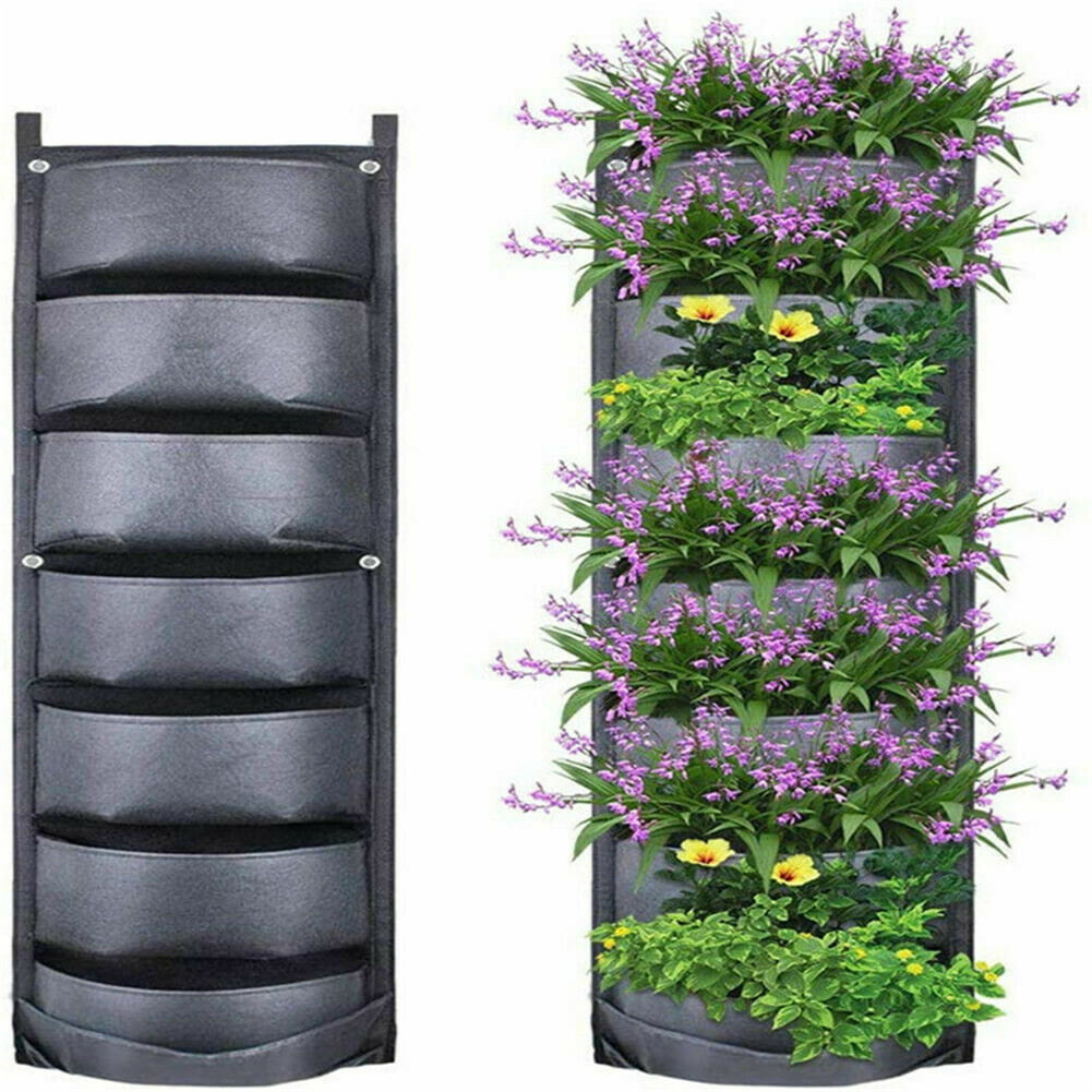 2 Pack LAGarden 6 Pockets Planting Bag Wall Mount Hanging Pouch Decorating Pot 