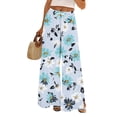 thumbnail image 2 of WTOBBY Women's Casual Wide Leg Pants with Stretch Belt Floral Print Pockets and Adjustable Tie Design for a Comfortable Lightweight Summer Outfit ,Light Blue XL, 2 of 7