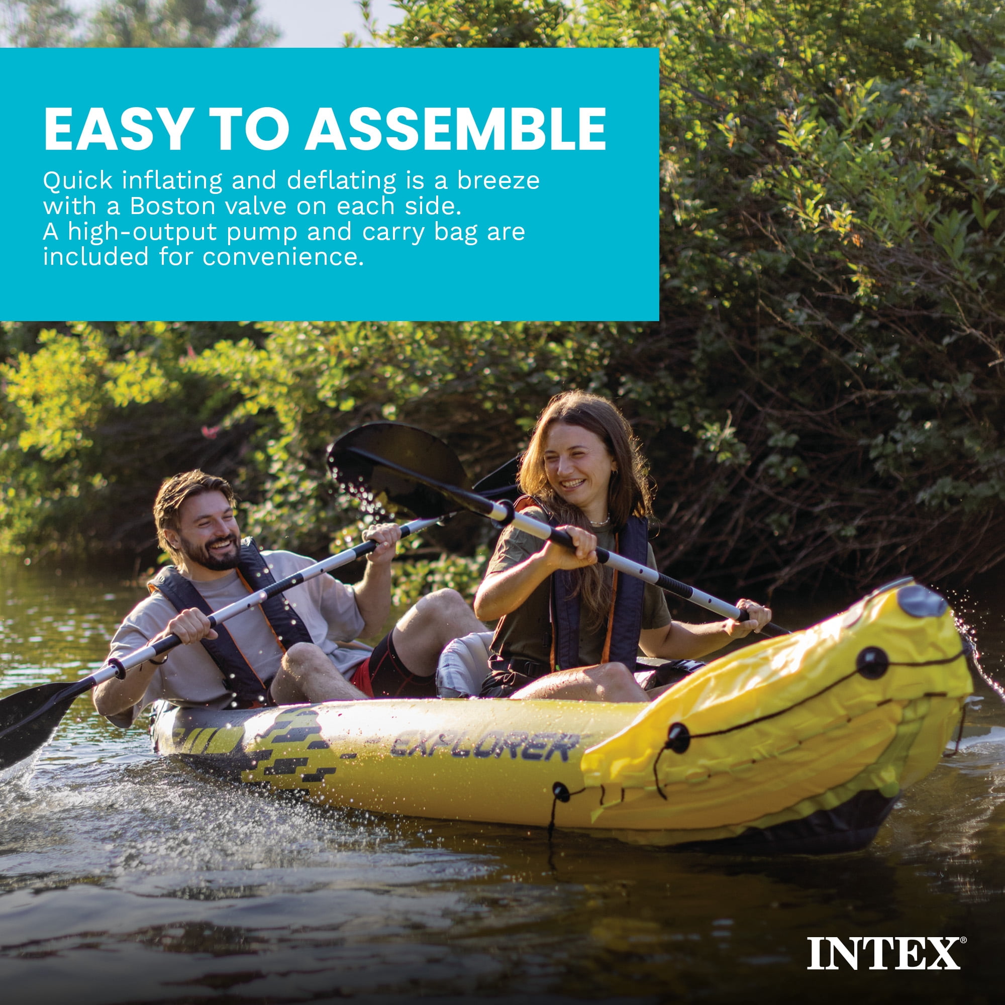Open Box INTEX Explorer K2 2-Person Inflatable Kayak w/ Aluminum Oars & Pump