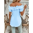 thumbnail image 5 of ZOELNIC Women's Sexy Ruffle Trim Off Shoulder Short Sleeve Button Down Blouse Shirts Summer Loose Tunic Tops, S, 5 of 6