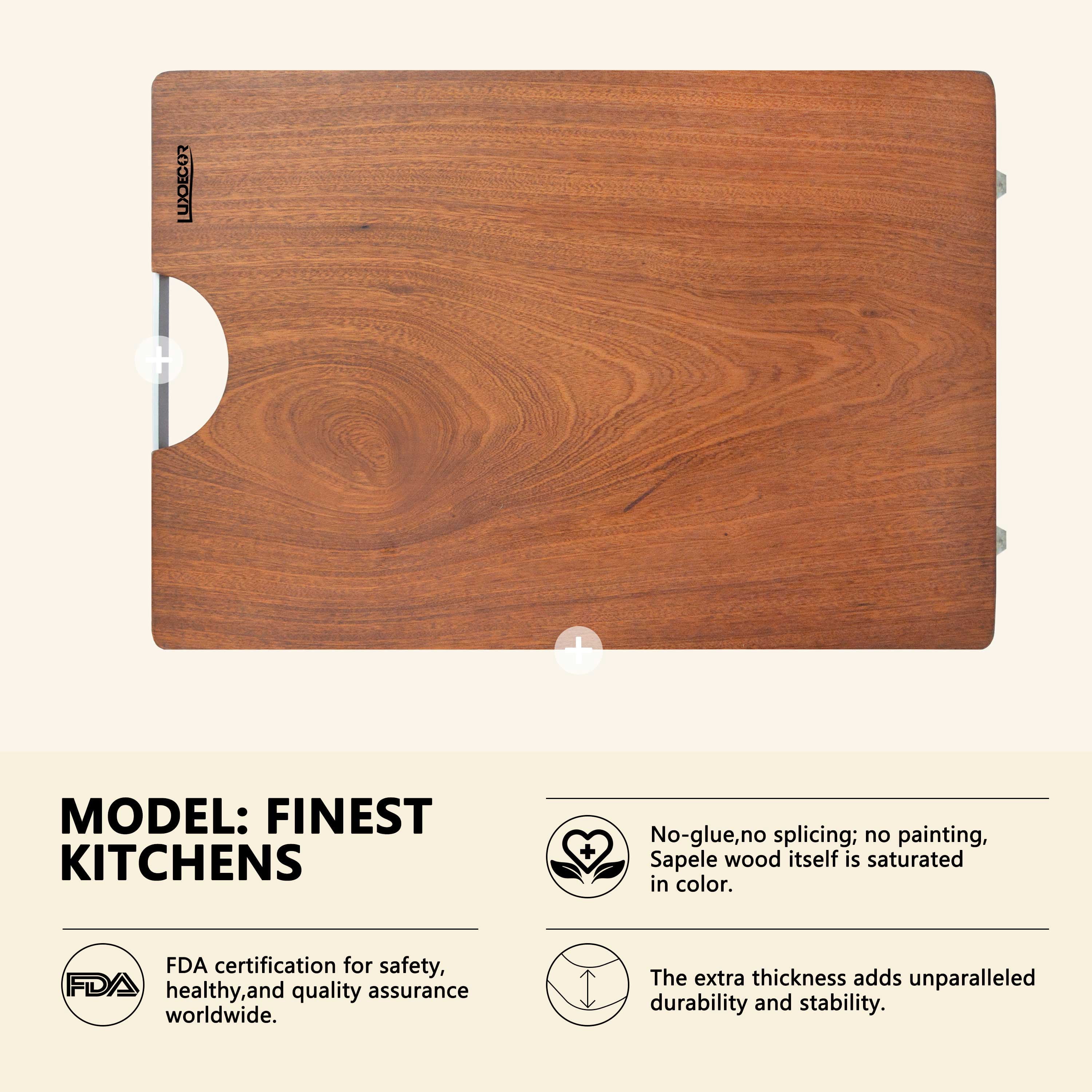 Real Solid Wood Cutting Board- Single Piece Wooden Cutting Board No Splicing&Glue, Sapele Wood Cutting Boards Of 17.7 * 11 .8* 1.2 in Heavy Duty