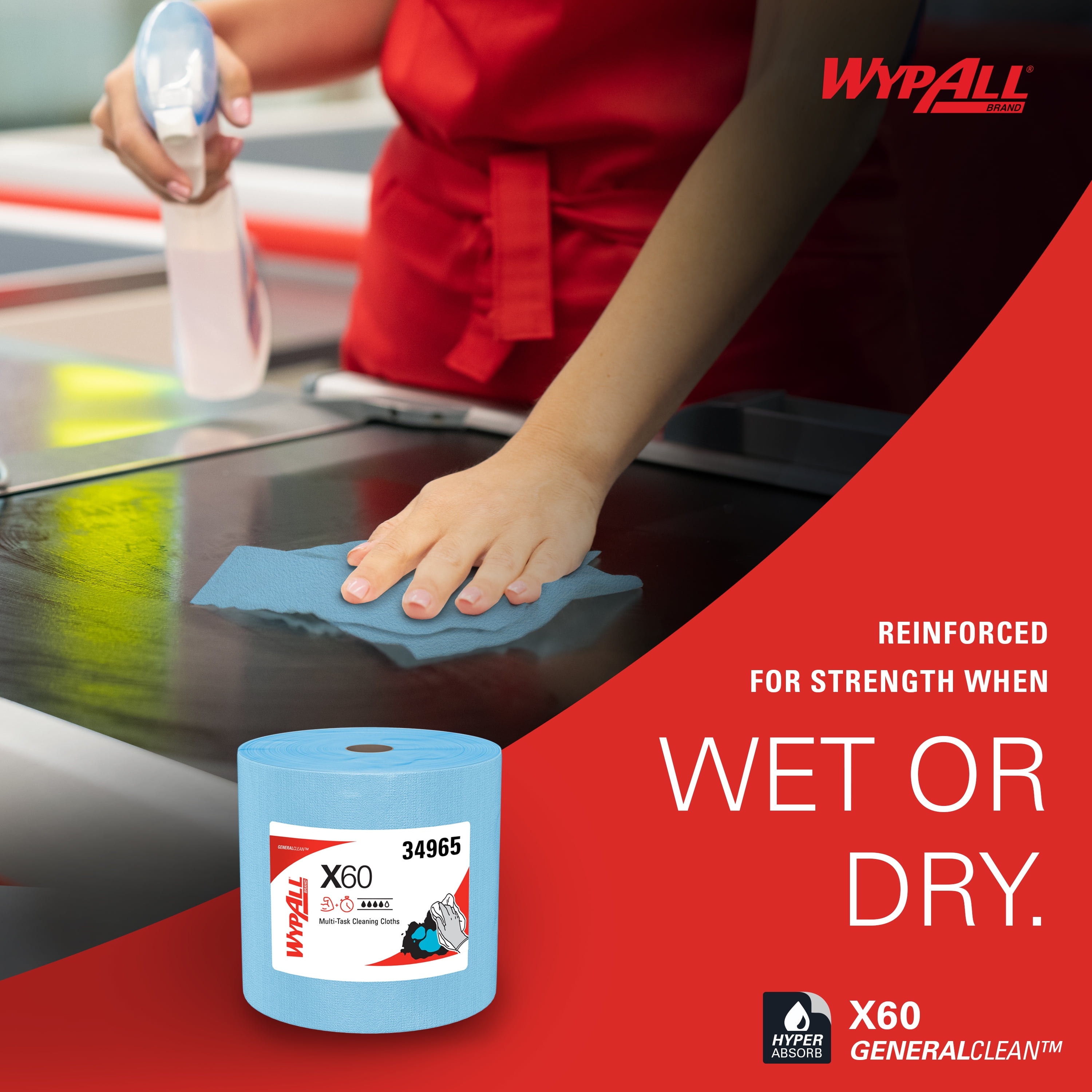 WypAll GeneralClean X60 Cloths Multi-Task Cleaning Wipes, Jumbo (34965), Strong and Absorbent Towels, Blue (1 Roll of 1,100 Sheets, 1,100 Sheet Total)