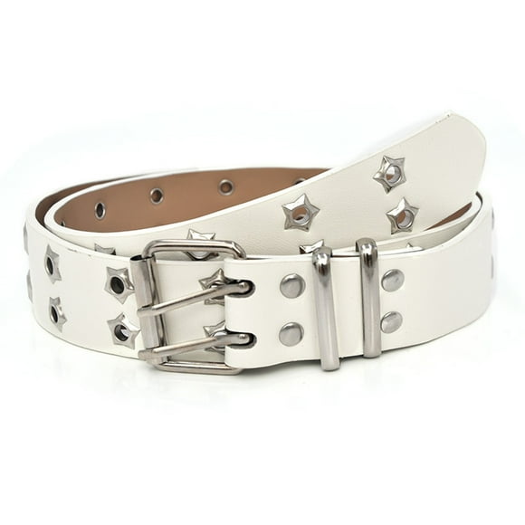 Women Solid Retro Fashion Wide Waist Double Breasted Eyelet Cool Decorative Pants Belt Belt mens belt White