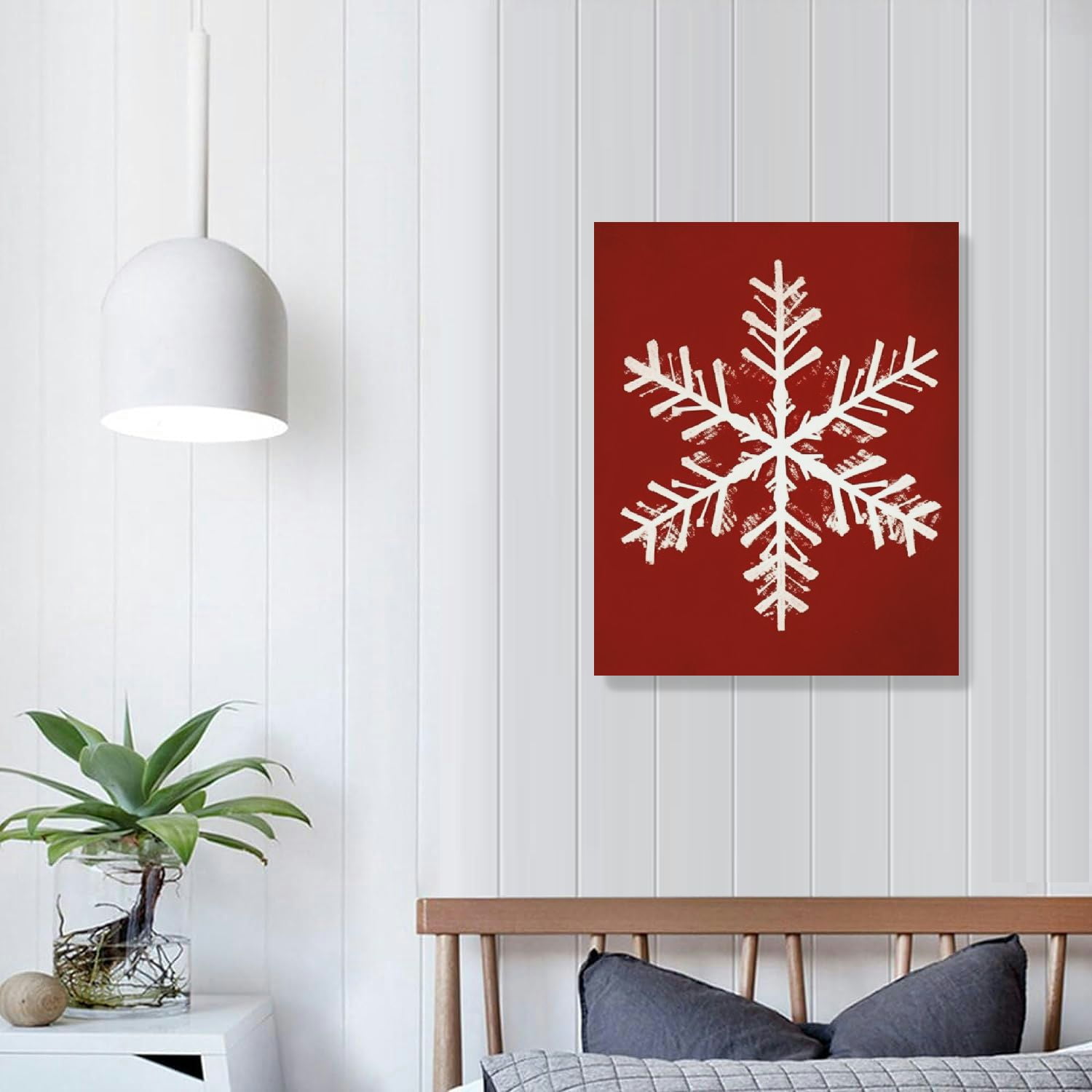 JRXY Christmas Snowflake Wall Art Winter Wall Print Red Wall Poster Painting Canvas Decor for Home Living Room Bedroom 12x16/16x20in Framed 16x20 in