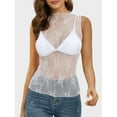 thumbnail image 5 of Niusricy Women Sexy Mesh Sheer Tank Tops Ladies Sleeveless T-Shirts Lace Floral Mock Neck Shirts See-Through Casual Vests Summer Fashion Comfy Tops Streetwear for Bar Club, 5 of 6