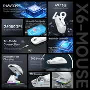 ATTACK SHARK X6 49g SUPERLIGHT Mouse with Magnetic Charging Dock, PixArt PAW3395 Gaming Sensor, BT/2.4G Wireless/Wired Gaming Mouse