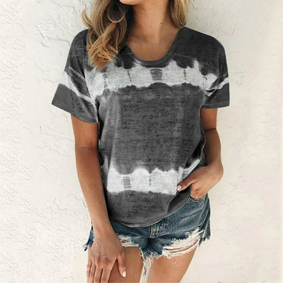 DondPO Tshirts Shirts for Women Short Sleeve Shirts Womens Plus Size Summer Spring Summer Tie Dye Print Patchwork Crew Neck T Shirt Tee Tops(S 5XL) Womens Tops Summer Tops for Women Black L
