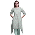 thumbnail image 1 of Bimba Green Rose & Ranunculus Floral Women Kurtas Ethnic Printed Asymmetric Summer Wear Tops For Women X-Large, 1 of 6