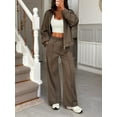 thumbnail image 5 of Women'S 2 Piece Outfits Oversized Fleece Sweatsuit Zip Up Long Sleeve Sweatshirt with Wide Leg Sweatpants Brown XL, 5 of 8