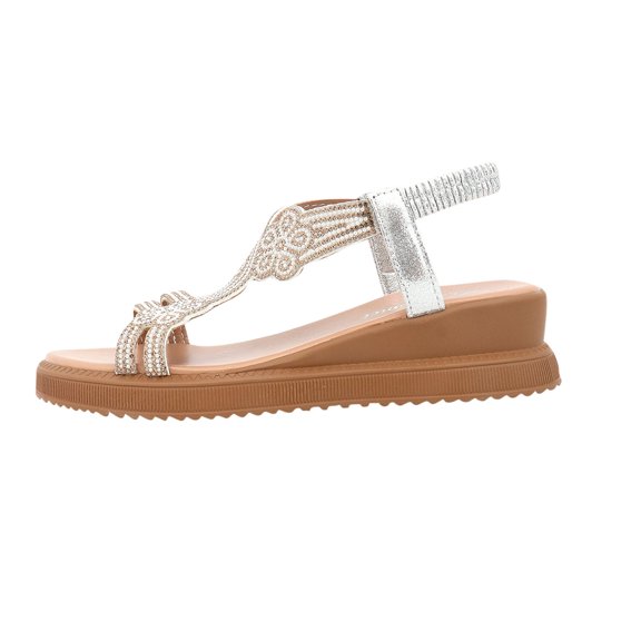 OWUUcdse Platform Wedge Sandals for Women, Non-slip Open Toe Strappy Soft Sole Comfort Sandals Silver Size 7