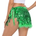 thumbnail image 5 of HDE Women's Sequin Tassel Fringe Skirt Fur Trim Hip Scarf Green XS-S, 5 of 7