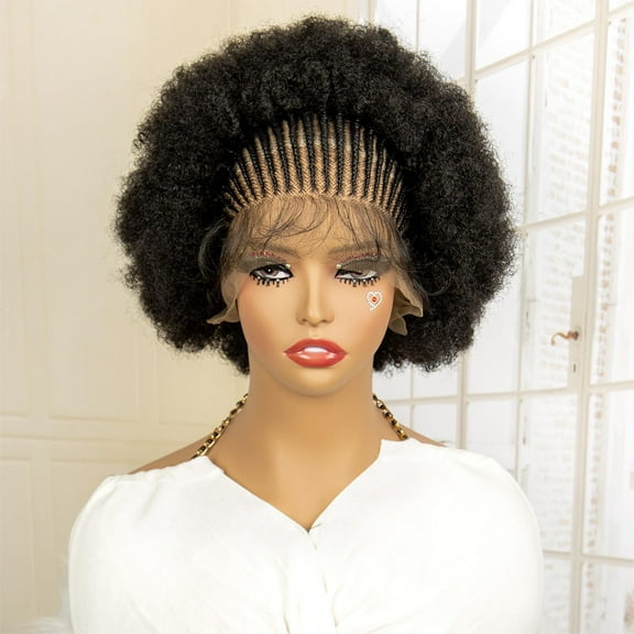 13x6 Lace Frontal Synthetic Cornrow Braiding Wig with Baby Hair for Women 10 Inches Lightweight Kinky Curly Braided Wigs for Women