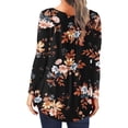 thumbnail image 4 of Henley Tunic Tops for Women Hide Belly Tunic Floral Print Blouse Front Pleated Shirts Long Sleeve Christmas Shirts Tops, 4 of 6