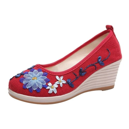 

nsendm Womens Dress Casual Shoes with Short Heel Women s Sandals Women Ballet Flats Shoes Casual Comfort Slip on Red 7.5