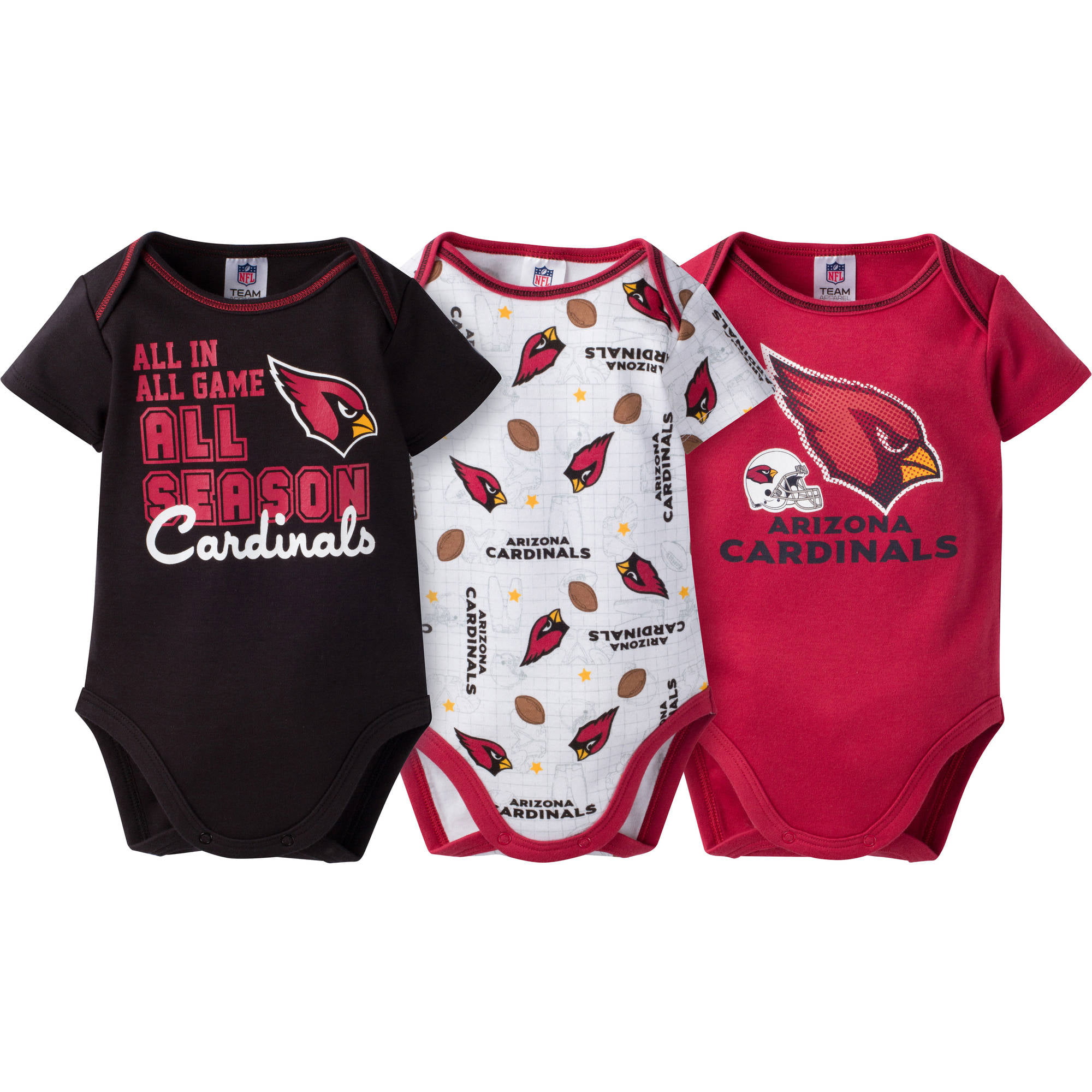 NFL Arizona Cardinals Baby Boys Short Sleeve Bodysuit Set, 3-Pack ...