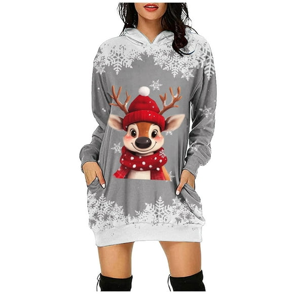 TJAZFJPA Dresses Women Formal Party Ladies Christmas Christmas Print Hoodie Dress Beach Sundresses for Women Black Summer Dress for Women