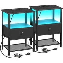 Bedside table set of 2, living room side table with fabric drawers, small bedroom side table, black