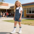 thumbnail image 3 of OGLCCG Boys Girls Denim Overalls Set Kids Short Sleeve Tshirt and Shorts Socks Set Summer Casual 3 Piece Outfit with Pockets 3-12 Years, 3 of 8