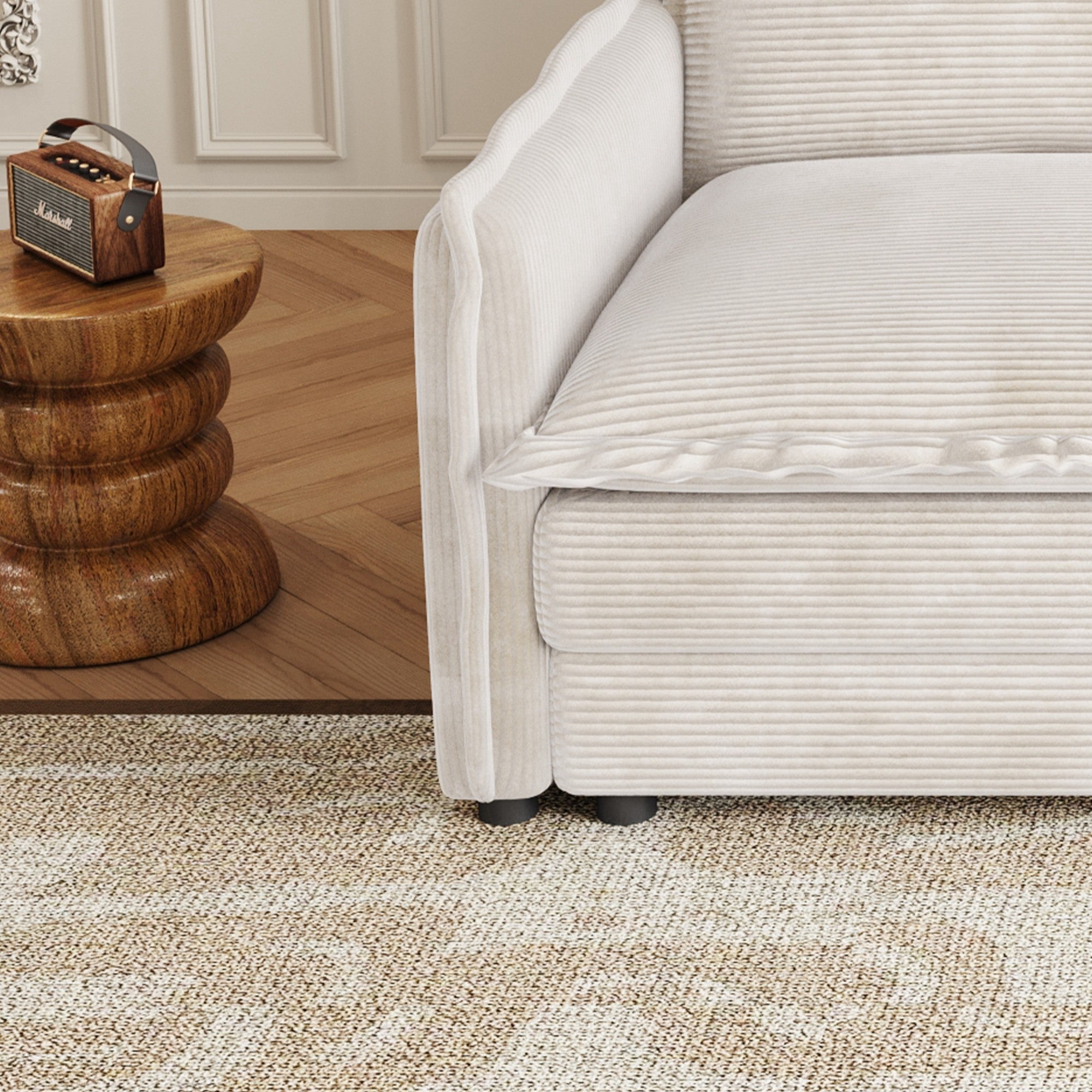 Sailvan 3-Seater Corduroy Sofa with 3 Ottomans, Oversized Deep Seat Cloud Couch for Living Room Beige