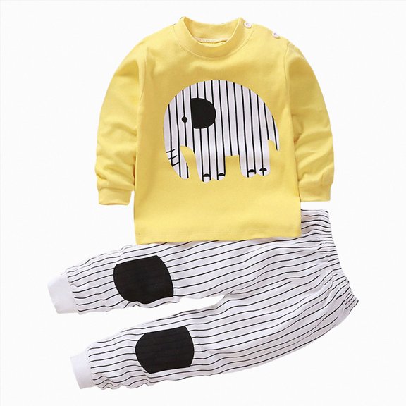 Gibobby Toddler Boys Pajamas Boy'S Pajama Sets Soft Long Sleeve 2 Piece Sleepwear Sets Cute Print Boys Pajamas For Boy Casual Kids Sleepwear Toddler Boys Clothes,Yellow,Size 1-2 Years
