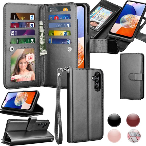 Takfox Galaxy A14 5G Case,for Samsung Galaxy A14 Wallet Phone Case,Takfox PU Leather Magnetic Detachable Card Holders Shockproof Kickstand Protective [Flip Folio Cover] for Samsung Galaxy A14 -Black