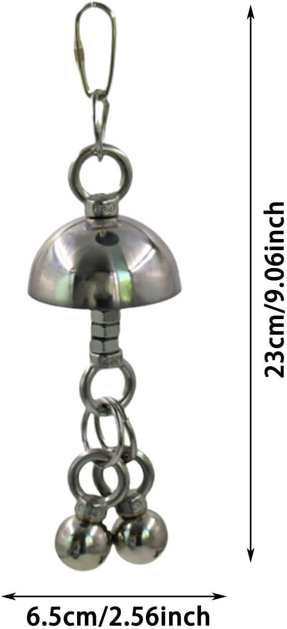 Bird Bell Toy Stainless Steel Chew Hanging for Large Parrots(Silver, Small)