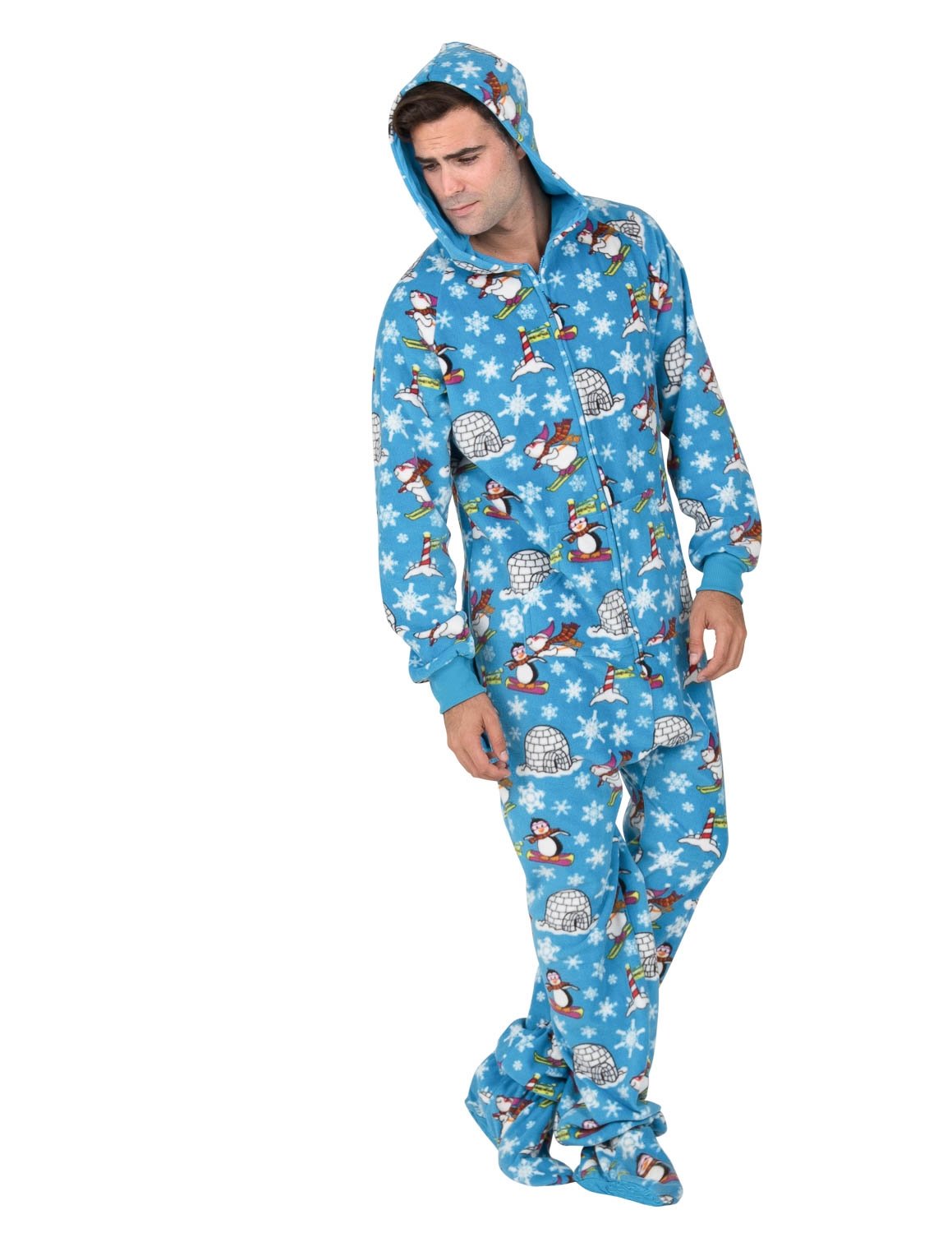 Footed Pajamas Winter Wonderland Adult Hoodie Fleece One Piece