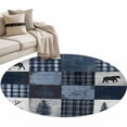 thumbnail image 2 of Navy Blue Plaid Round Area Rug 4 FT, Non Slip Indoor Outdoor Rug, Vintage Farmhouse Animals Tree Washable Soft Circular Carpet Non-Shedding Floor Mat for Coffee Table Nursery Foyer Balcony, 2 of 8