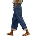 thumbnail image 3 of Pxxlle White Linen Pants Women Trendy Lace Trim Wide Leg Vacation Pant Summer Vacation Elastic Waisted Drawstring Trousers with Pockets Navy M, 3 of 8