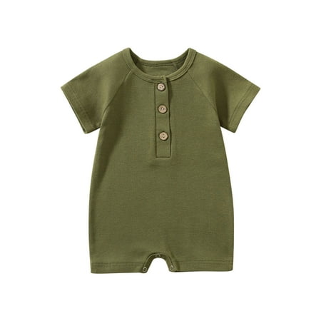 

DTBPRQ Baby Boy Girl Solid Romper Ribbed Short Sleeve Bodysuit Jumpsuit Infant Knitted Outfits Clothes