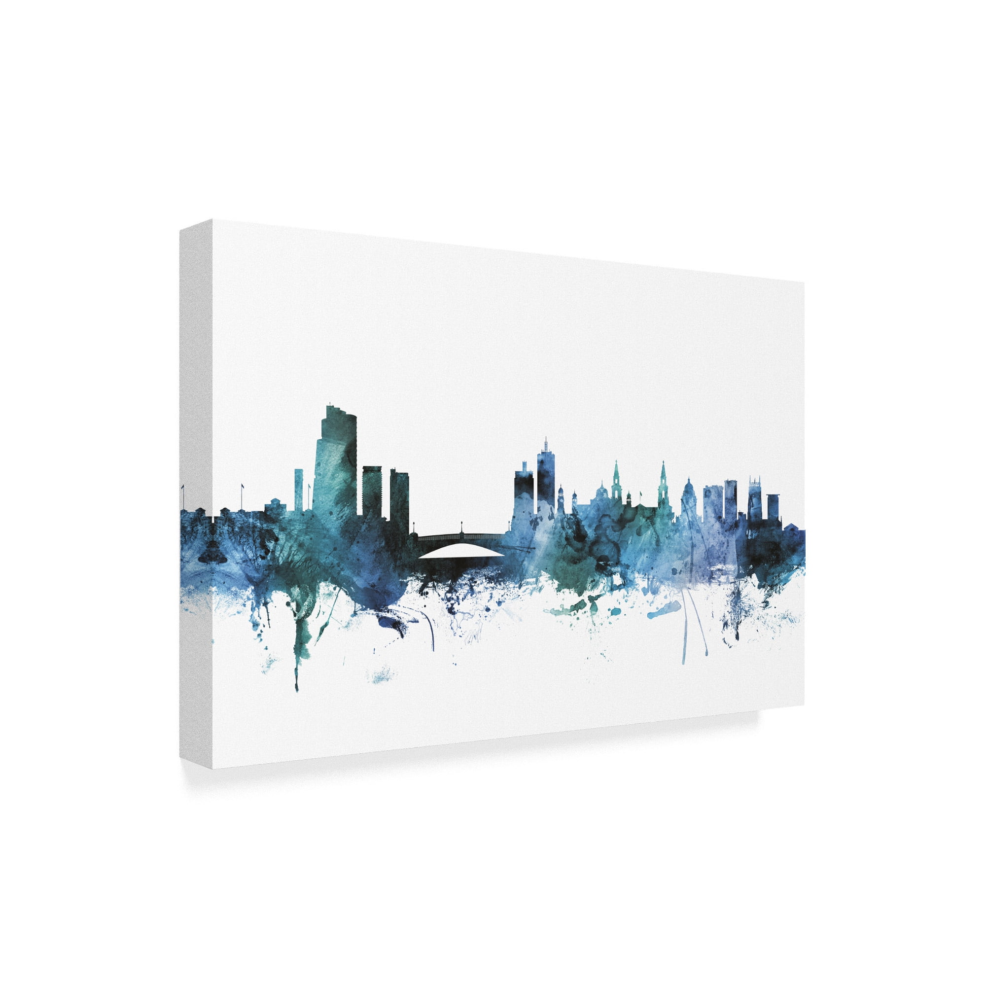 Trademark Fine Art 'Leeds England Blue Teal Skyline' Canvas Art by Michael Tompsett