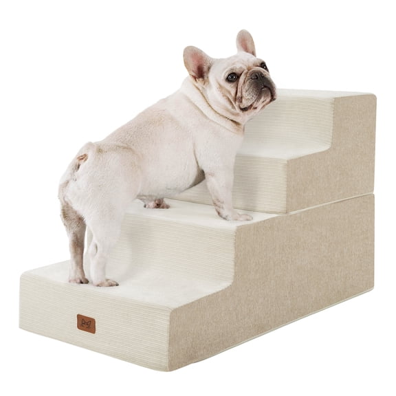 Dog Stairs for High Bed, Extra Wide 35D Foam Pet Steps for Bed Couch Sofa, Non-Slip Bottom Pet Stairs for Small Dogs and Cats, Beige, 4 Steps