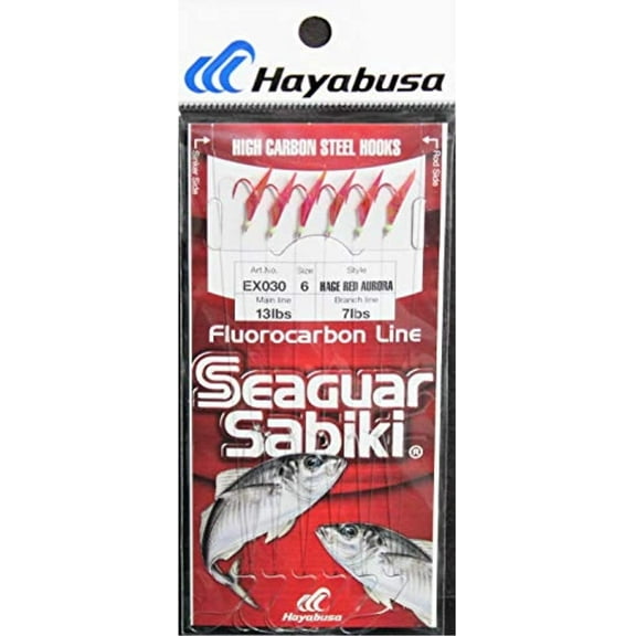 Hayabusa EX0304 Hage Red Skin Aurora Finish Seaguar Sabiki Rig 6-Hook Size 6