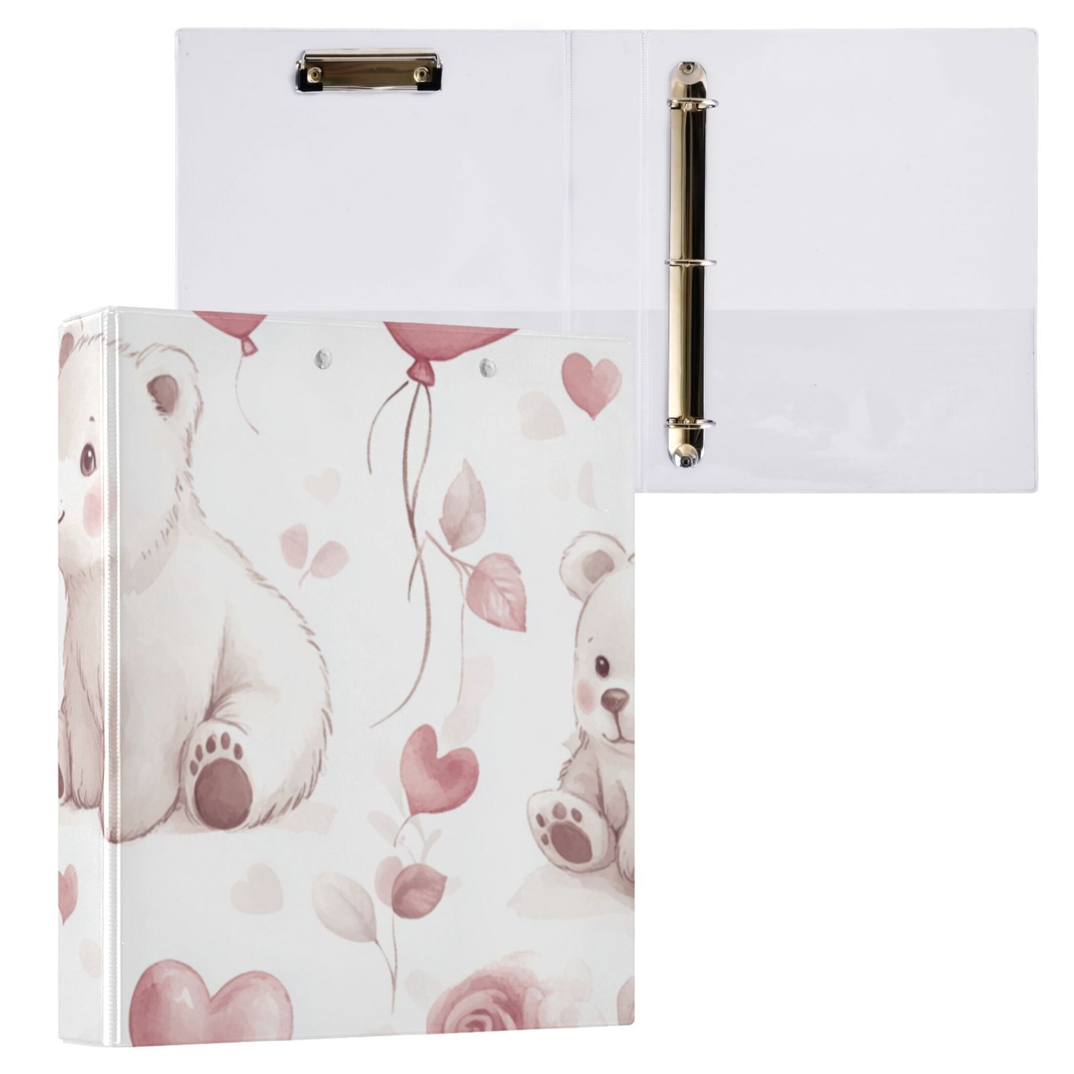 Cute Polar Bears 3 Ring Binders 1.5 inch Hardcover File Folders with Interior Pockets A4 Size Organizer for School Office Hospital