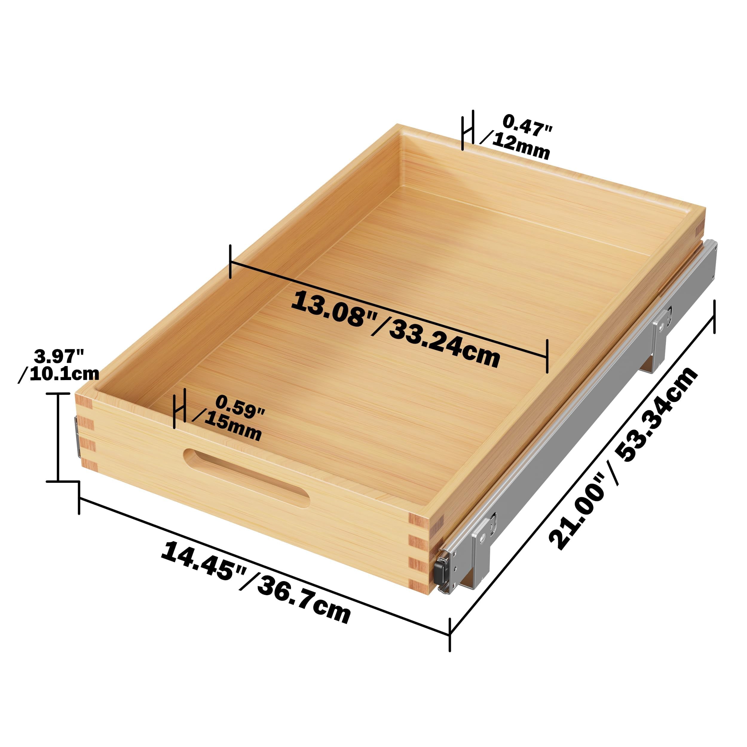 STORKING Heavy-Duty Pull-Out Cabinet Organizer, 15"W x 21"D Slide-Out Wood Drawer, 100 lb Capacity for Kitchen/Pantry Base Cabinets