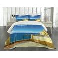 thumbnail image 3 of Ambesonne Italian Quilted Bedspread Set 3 Pcs, Ligury Camogli Building, Queen Size, Blue White and Yellow, 3 of 5