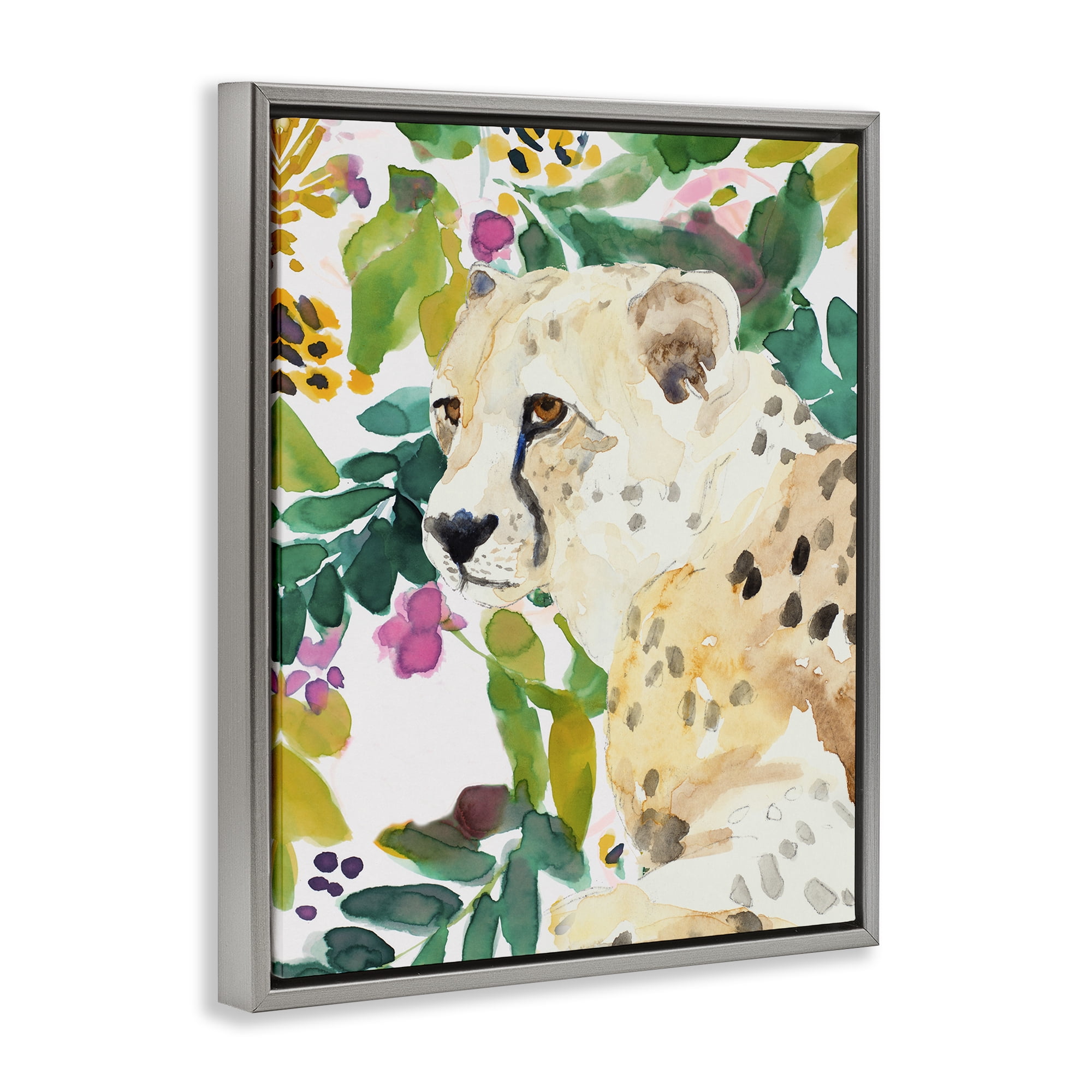 Stupell Industries Garden Plants Leopard Gray Framed Floater Canvas Wall Art, design by Lanie Loreth
