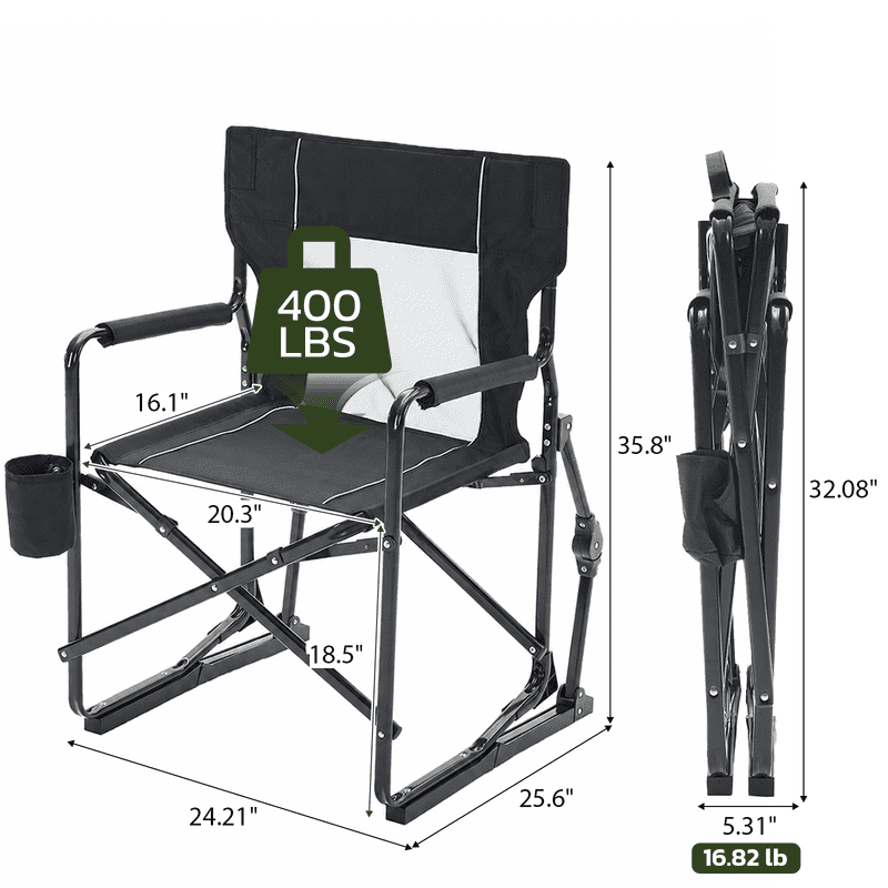 Simple Deluxe Outdoor Foldable Camping Chair, with Sturdy Material and 400lbs Capacity, Camp Folding Chair with Cup Holder & Carrying Bag, Suitable for Park, Beaches and Camping, Black