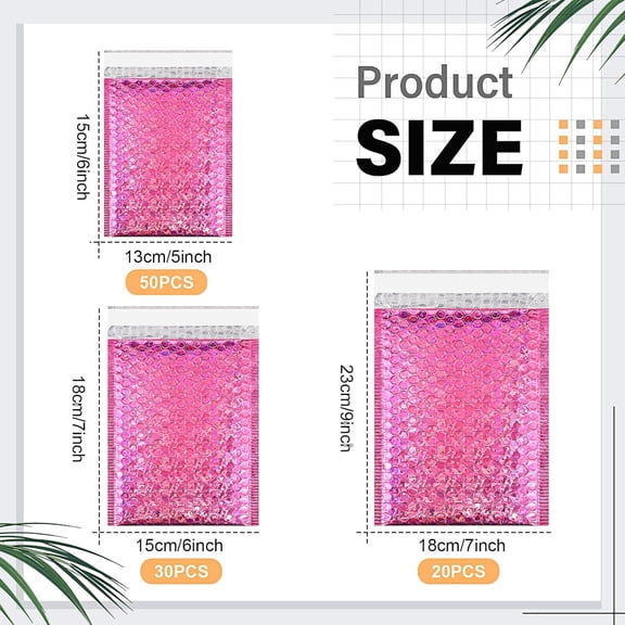 100 Pack Valentine's Day Gift Wrapping Bubble Mailers 3 Sizes Metallic Bubble Envelopes Waterproof Self Sealing Bags for Spring Back to School Packing Small Business(Rose Red,Holographic)