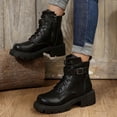 thumbnail image 4 of NECHOLOGY Botas Mujer Adulto Femenino Zapatos Botines para mujer Botas Mujer/Invierno Botas De Moto Estilo Británico Suela Gruesa Hebilla De Cinturón Botas Retro Botas Grandes (Black, 6.5), 4 of 7