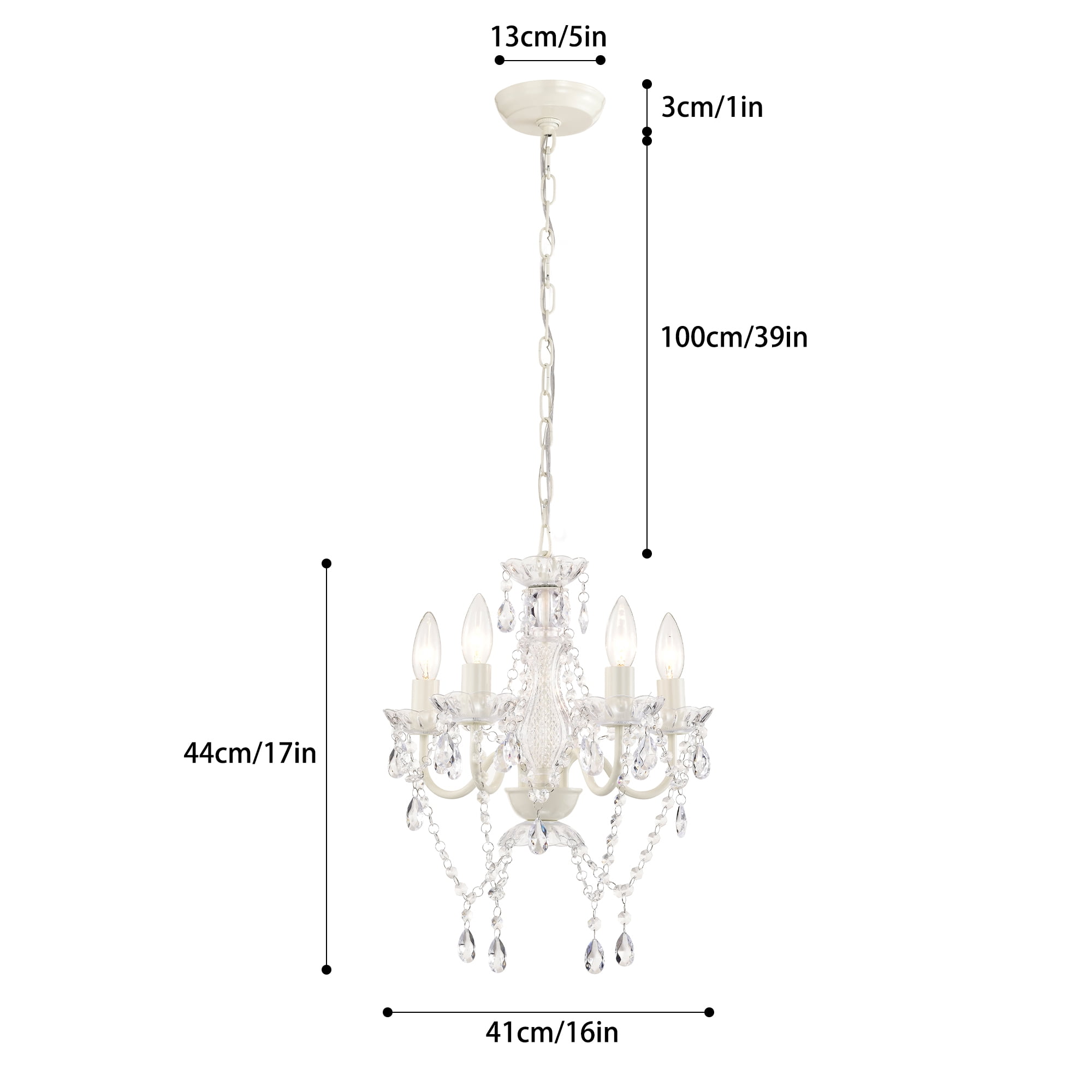 Small Crystal Chandelier Ceiling Lights White Fixture 4-Light For Dining Room Bedroom