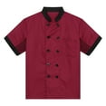 thumbnail image 3 of YONGHS Unisex Men Women Short Sleeves Hotel Kitchen Chef Jacket Restaurant Uniform Workwear Wine Red-A M, 3 of 7