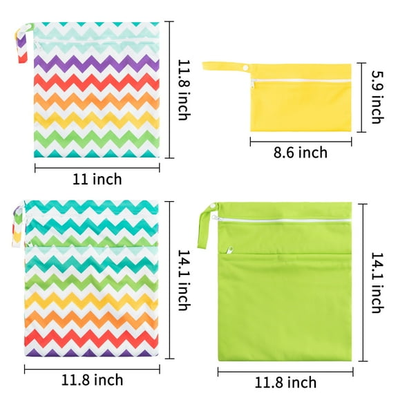 MALLMALL6  Wet Bag Diaper Waterproof  Baby Cloth Diaper Bag Green Yellow(3 Sizes),4Pcs