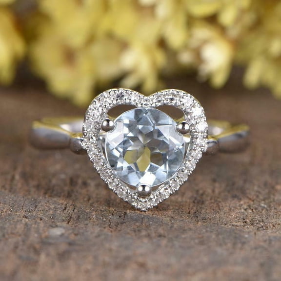 HeartsAndYou 2ct Natural Aquamarine Diamond Engage Ring Heart Shape Halo 14k SOLID White Gold