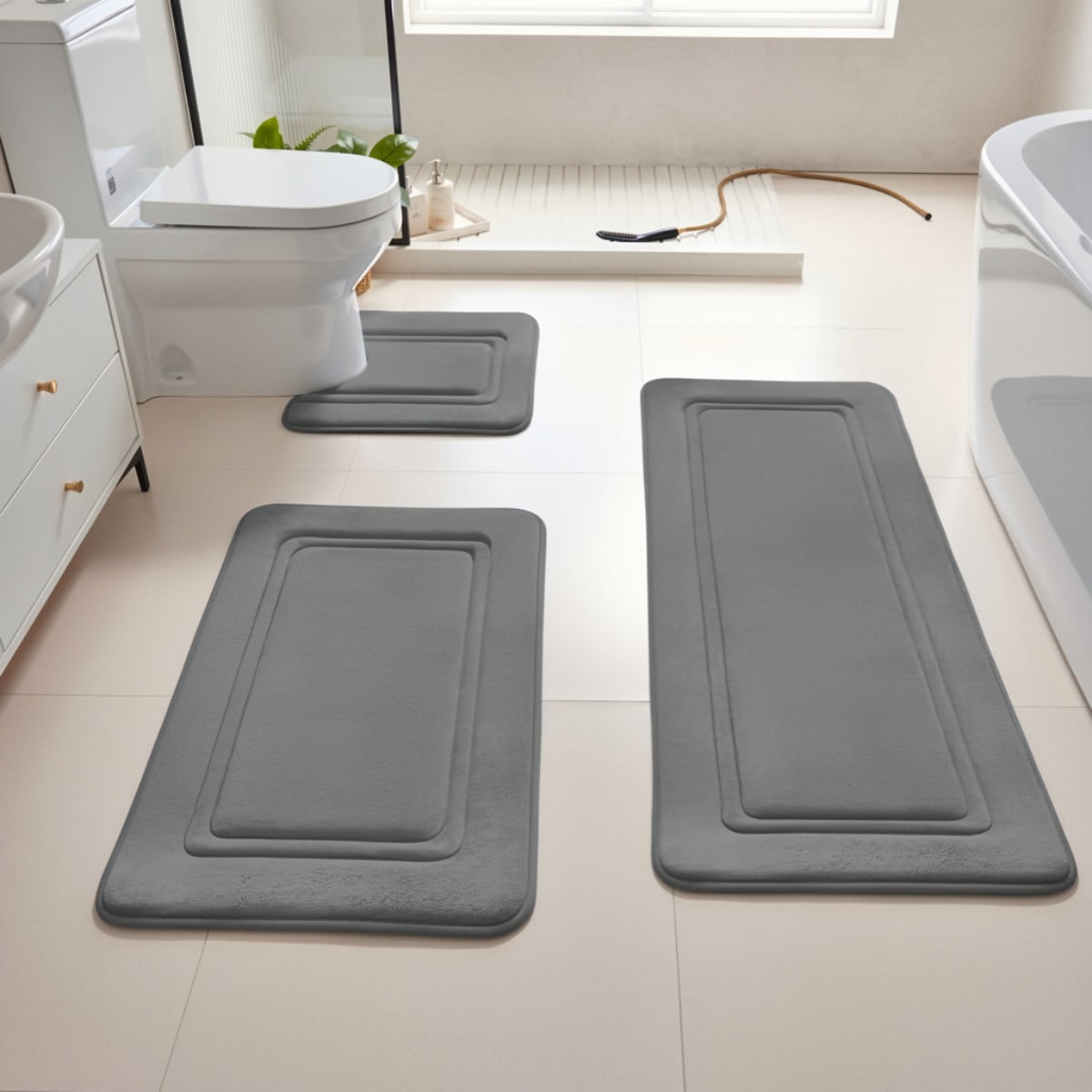 NTYNTY Super Absorbent Non-slip Bathroom Mat Set of 3,Super Soft and Comfortable Advanced Bath Blanket,Home Decoration Mat,French Grey.