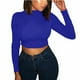 thumbnail image 2 of Mujeres Sexy Color sólido Crop Workout Manga larga O-cuello Camisas Blusa casual Tops Fridja ghj987+502, 2 of 9