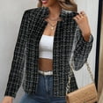 thumbnail image 3 of Fanxing Women's Tweed Plaid Blazer Jacket - Open Front Stand Collar Fully Lined Casual Fashion Elegant Work Coat Black L, 3 of 9